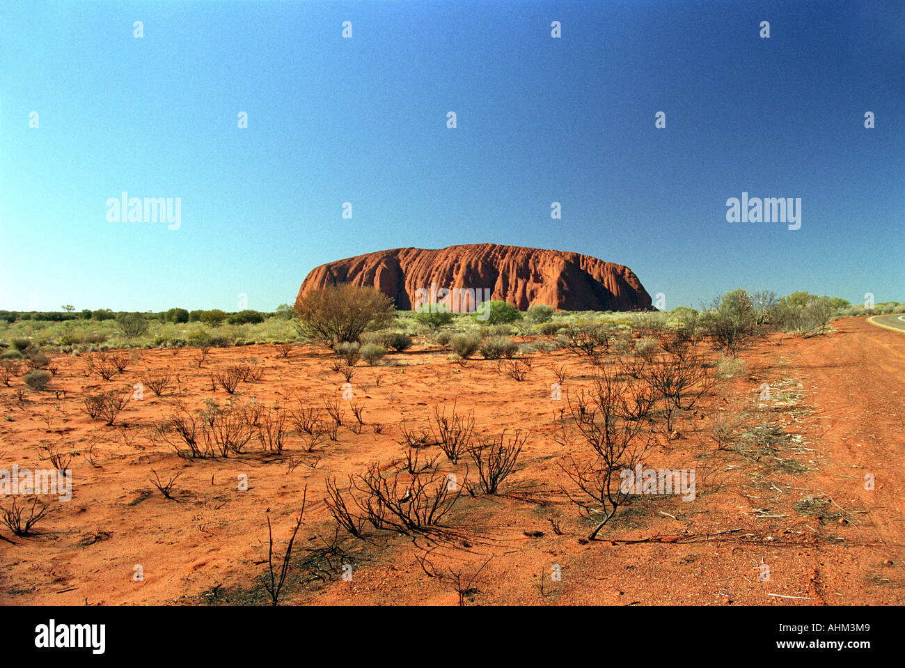 Uluru, Ayers Rock, au centre rouge de l'Outback, l'Australie, Kata Tjuta National Park, Rouge, Bleu, Vert, montagne, Nature, buissons Banque D'Images