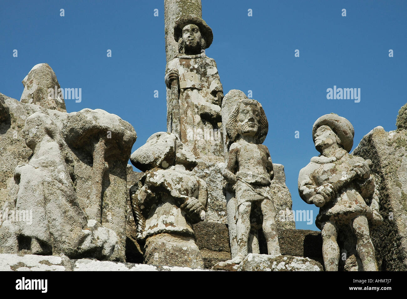 Un détail de la Célèbre Notre Dame de Tronoën calvaire près de Audierne en Bretagne, Cornouailles Banque D'Images