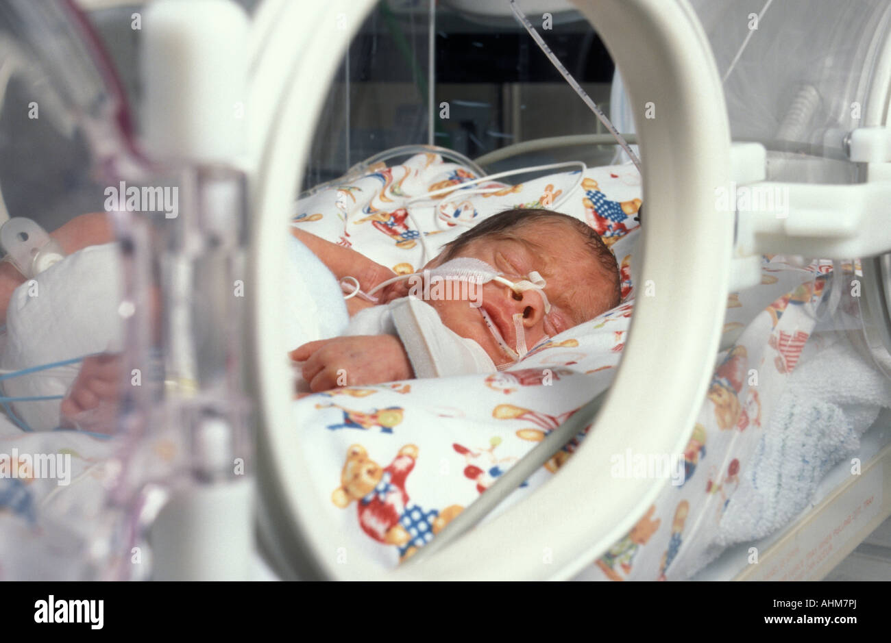 Bebe Premature En Couveuse En Unite De Soins Intensifs De L Hopital De Maternite Photo Stock Alamy
