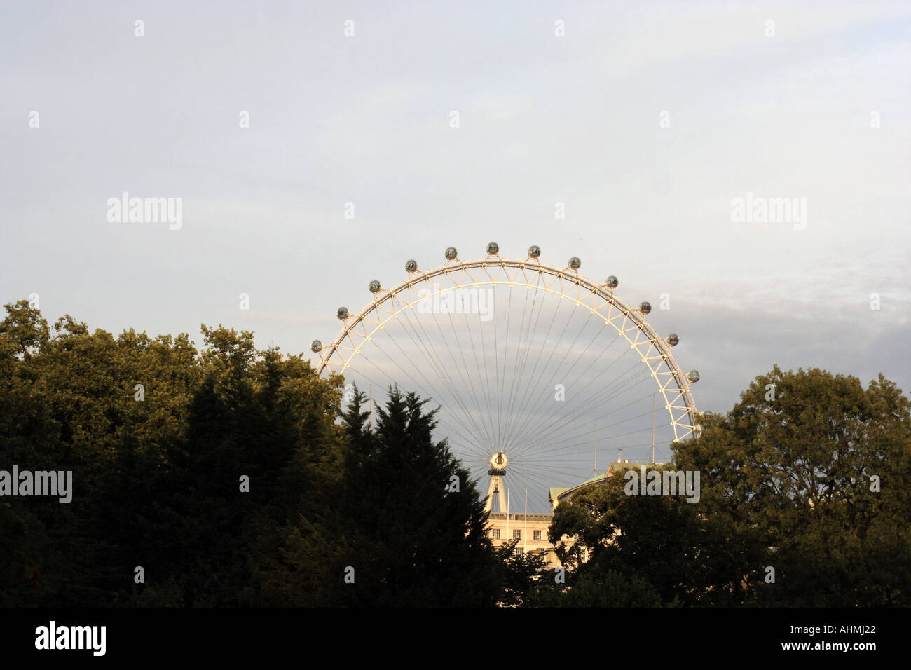Le London Eye (grande roue derrière les arbres en Angleterre Banque D'Images