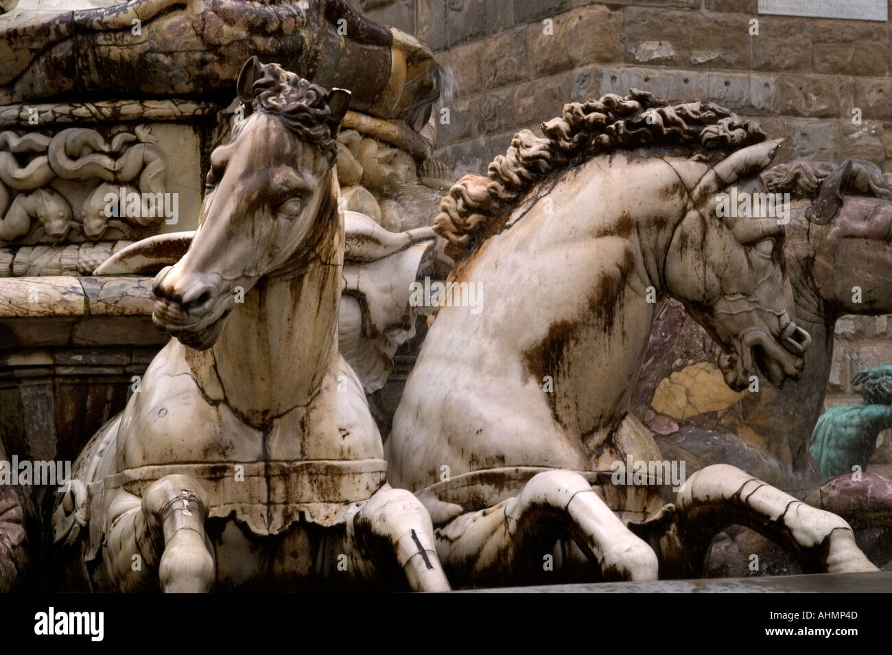 Loggia dei Lanzi chevaux fontaine Neptune's Florence Italie Banque D'Images