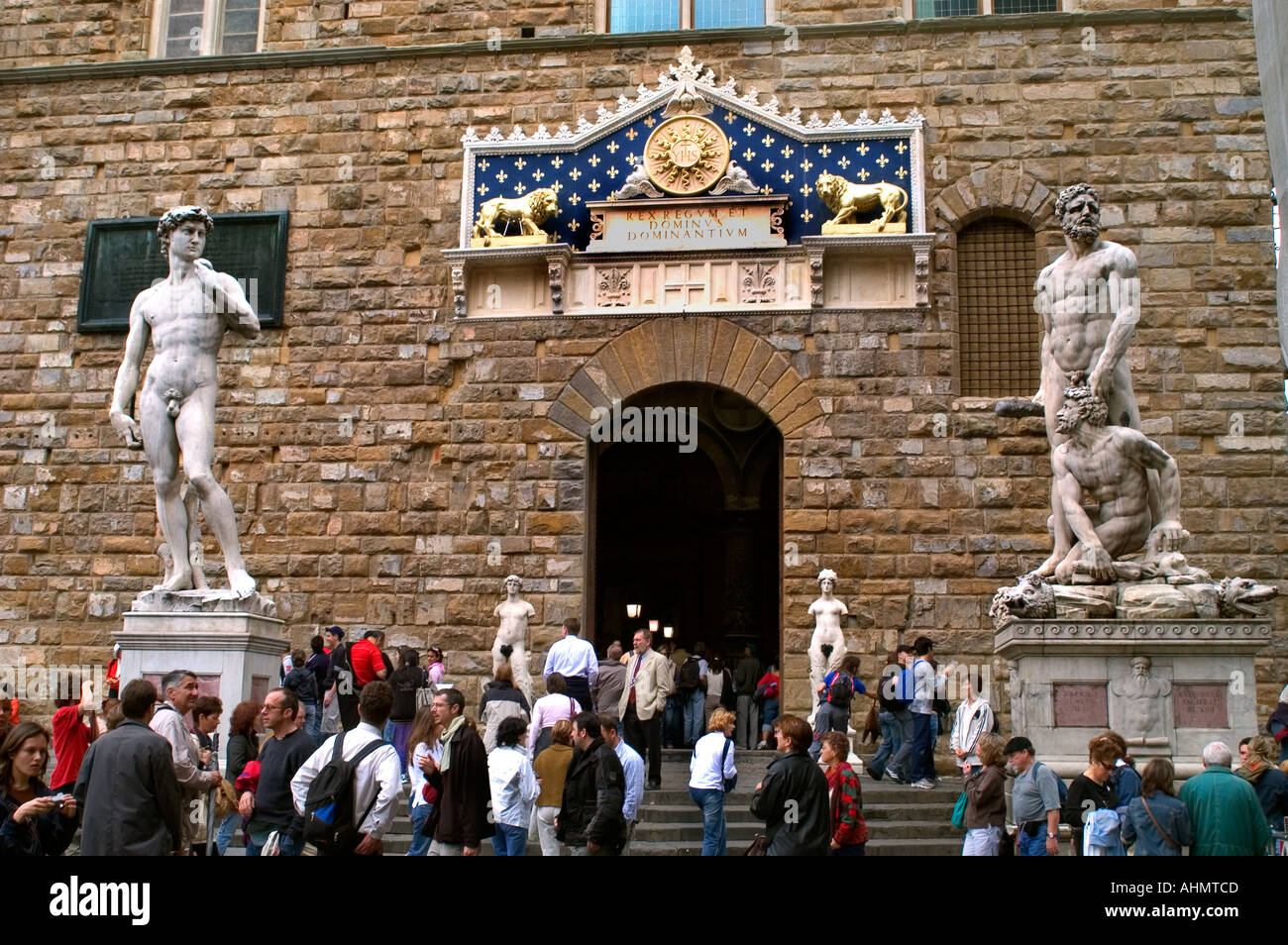 David Michelangelo Buonarroti le palais Palazzo Vecchio est l'hôtel de ville de Florence Italie de Medici Banque D'Images