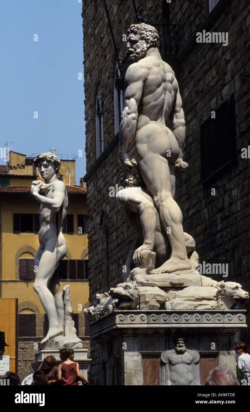 David Michelangelo Buonarroti le palais Palazzo Vecchio est l'hôtel de ville de Florence Italie de Medici Banque D'Images
