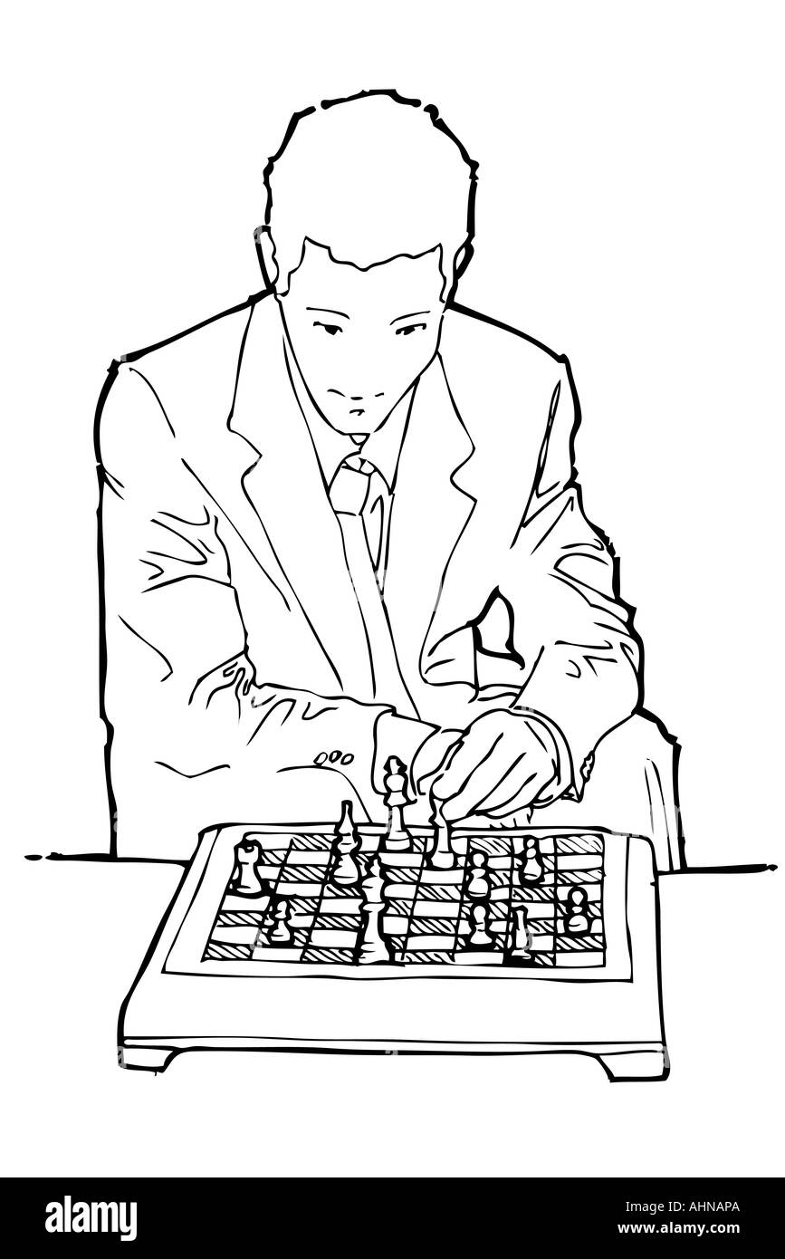 Business man playing chess illustration Banque D'Images