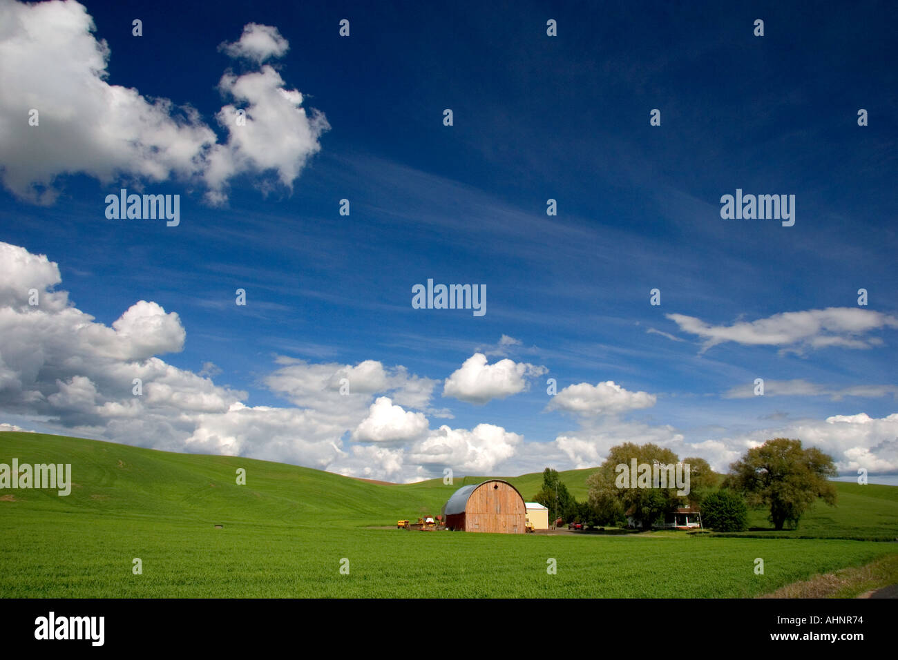 Blé de l'est Washington ferme avec collines et nuages Banque D'Images