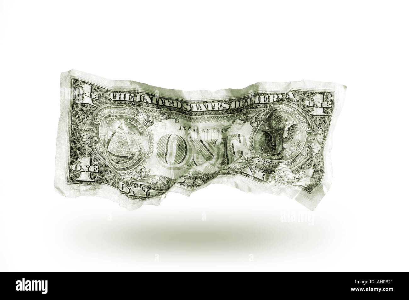 La devise US Dollar Bill remarque avec un fond blanc et d'ombre Banque D'Images