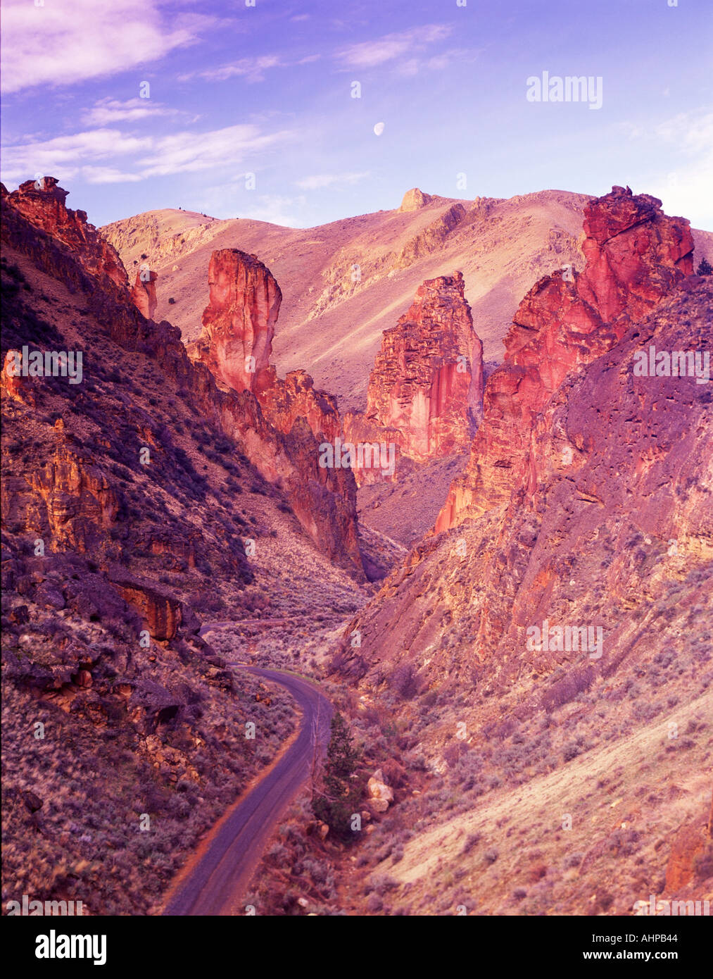 Les roches colorées et road à Leslie Gulch Oregon Banque D'Images