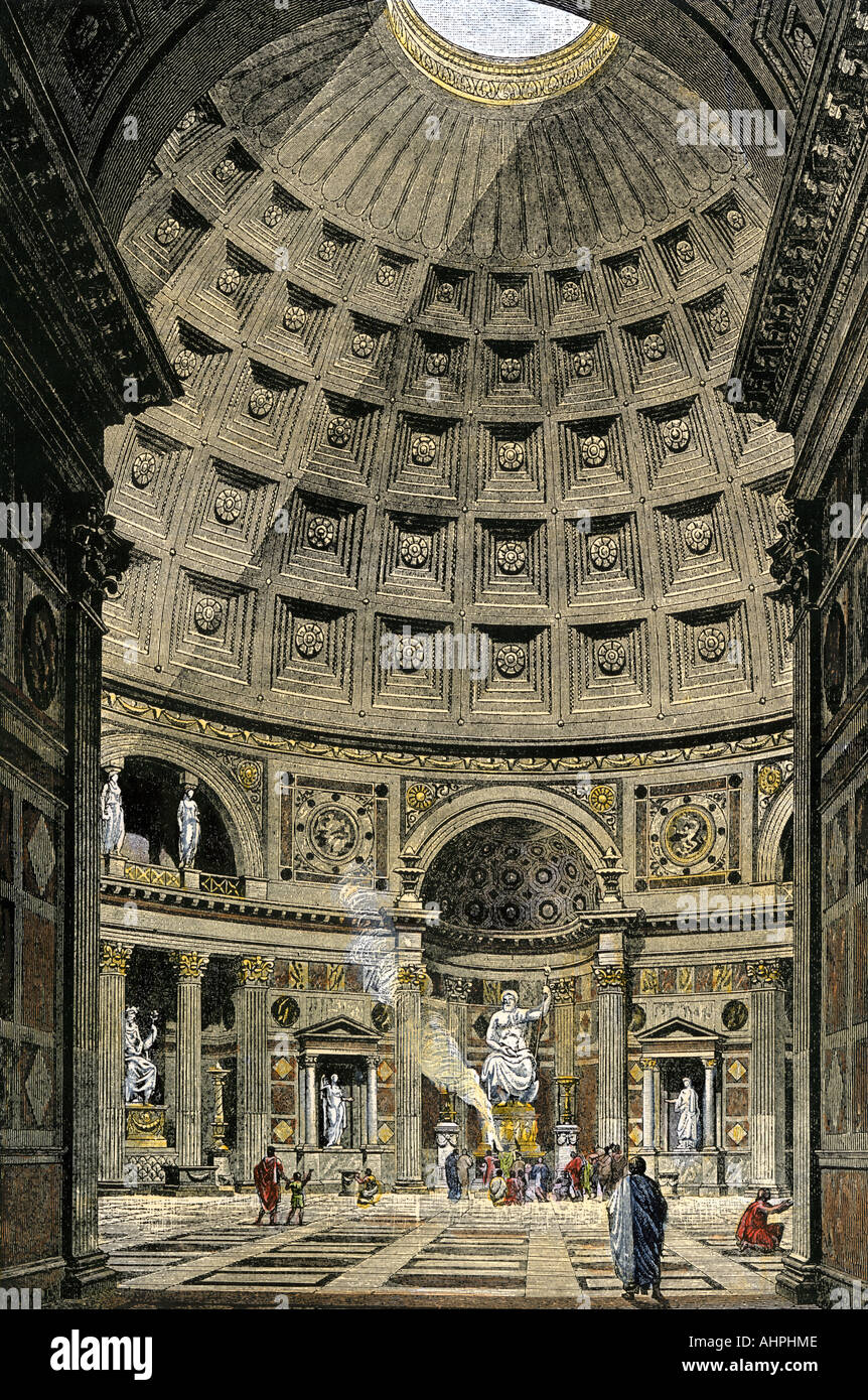 Intérieur du Panthéon de Rome antique. À la main, gravure sur bois Banque D'Images