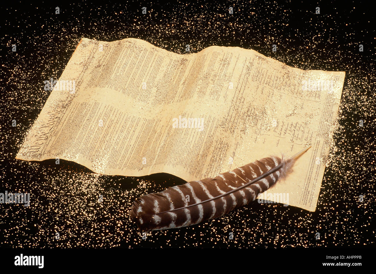 U S Constitution et plume Banque D'Images