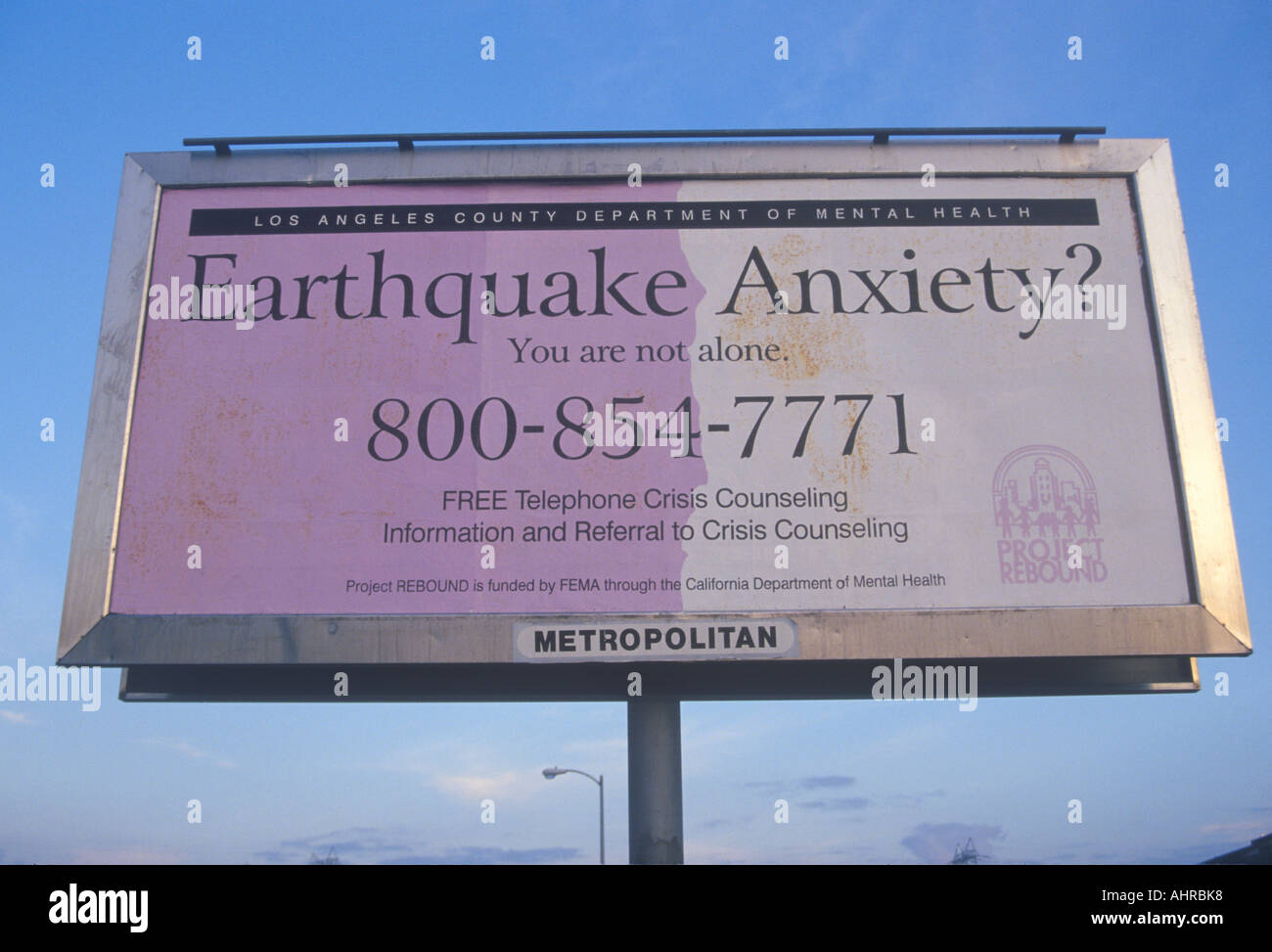 Un Los Angeles panneaux publicitaires un service communautaire pour les citoyens avec l'anxiété tremblements Banque D'Images