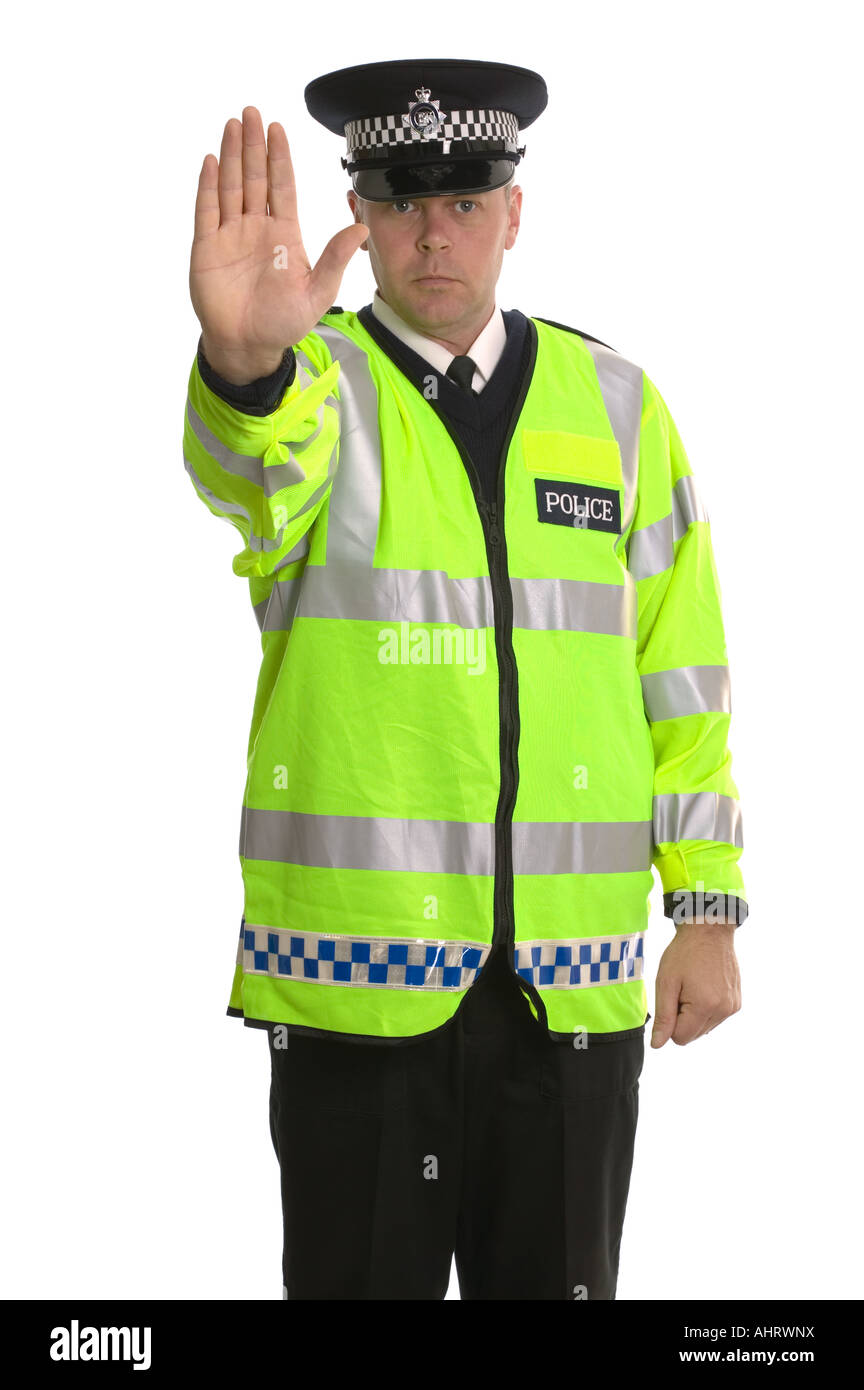 Policier à veste réfléchissante vous ordonne de vous arrêter Banque D'Images Policier à veste réfléchissante vous ordonne de vous arrêter Banque D'Images