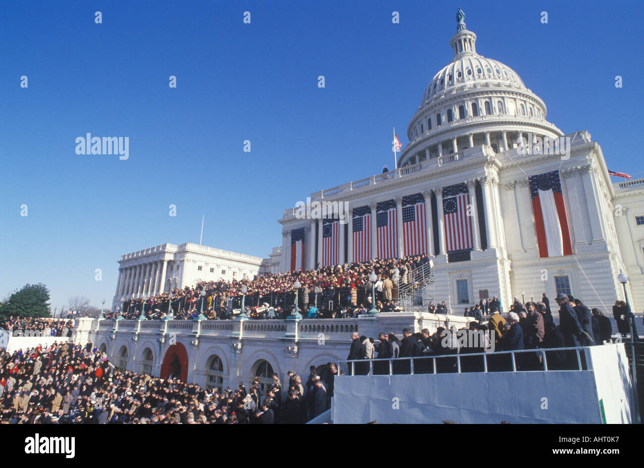 Visages dans la foule sur Bill Clinton s'Inauguration Day le 20 janvier 1993 à Washington DC Banque D'Images
