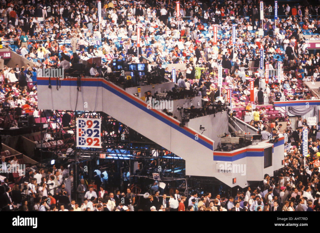 Media presse plate-forme à la Convention Nationale Démocratique de 1992 au Madison Square Garden Banque D'Images