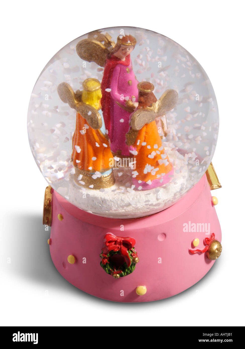 Flocons tourbillonnant ball snowglobe ornement de Noël avec trois anges à l'intérieur Banque D'Images