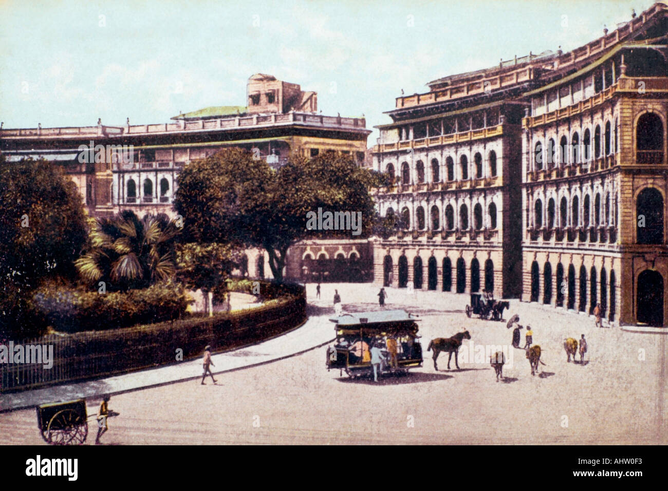 Old vintage 1900s photo d'Elphinston Cercle avec taxi calèche Horniman Circle maintenant Bombay Mumbai Inde Banque D'Images