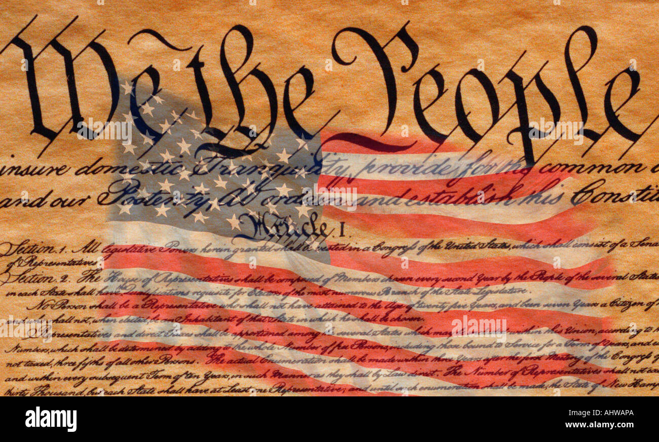 C'est le préambule de la Constitution D U S qui commence par les mots que nous le peuple un drapeau américain est composée numériquement Banque D'Images