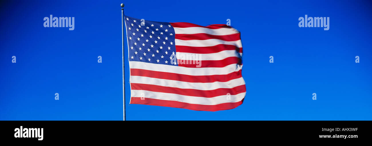 Brandir le drapeau américain dans le vent Banque D'Images