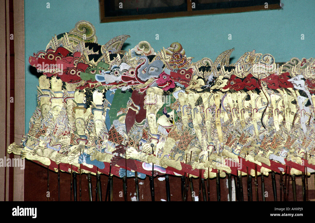Java Indonésie Yogjakarta Wayang Kulit arts des ombres chinoises en cuir Banque D'Images
