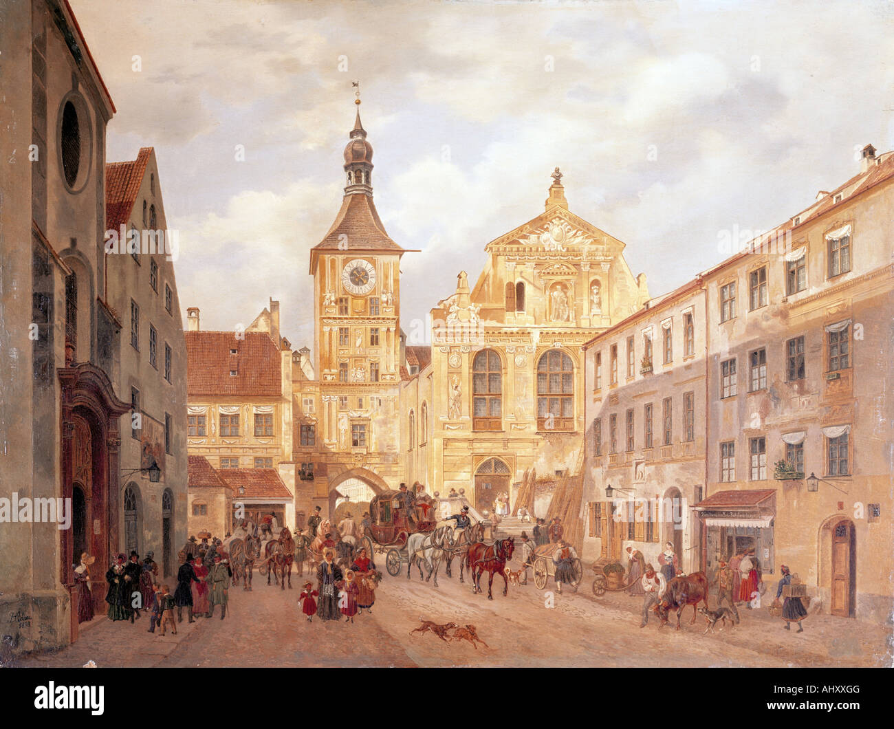 'Fine Arts, Adam, Heinrich, (1787 - 1863), "Que Tal mit altem Rathaus', ('tal avec l'ancien hôtel de ville"), 1838, huile sur toile, 52 Banque D'Images