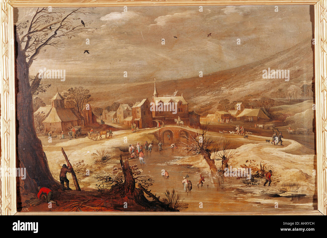 Beaux-arts, Joos de Momper, (1564 - 1635), peinture, paysage d'hiver, Prado, Madrid, Dutch, baroque, neige, patinage sur glace, traîneau, Banque D'Images