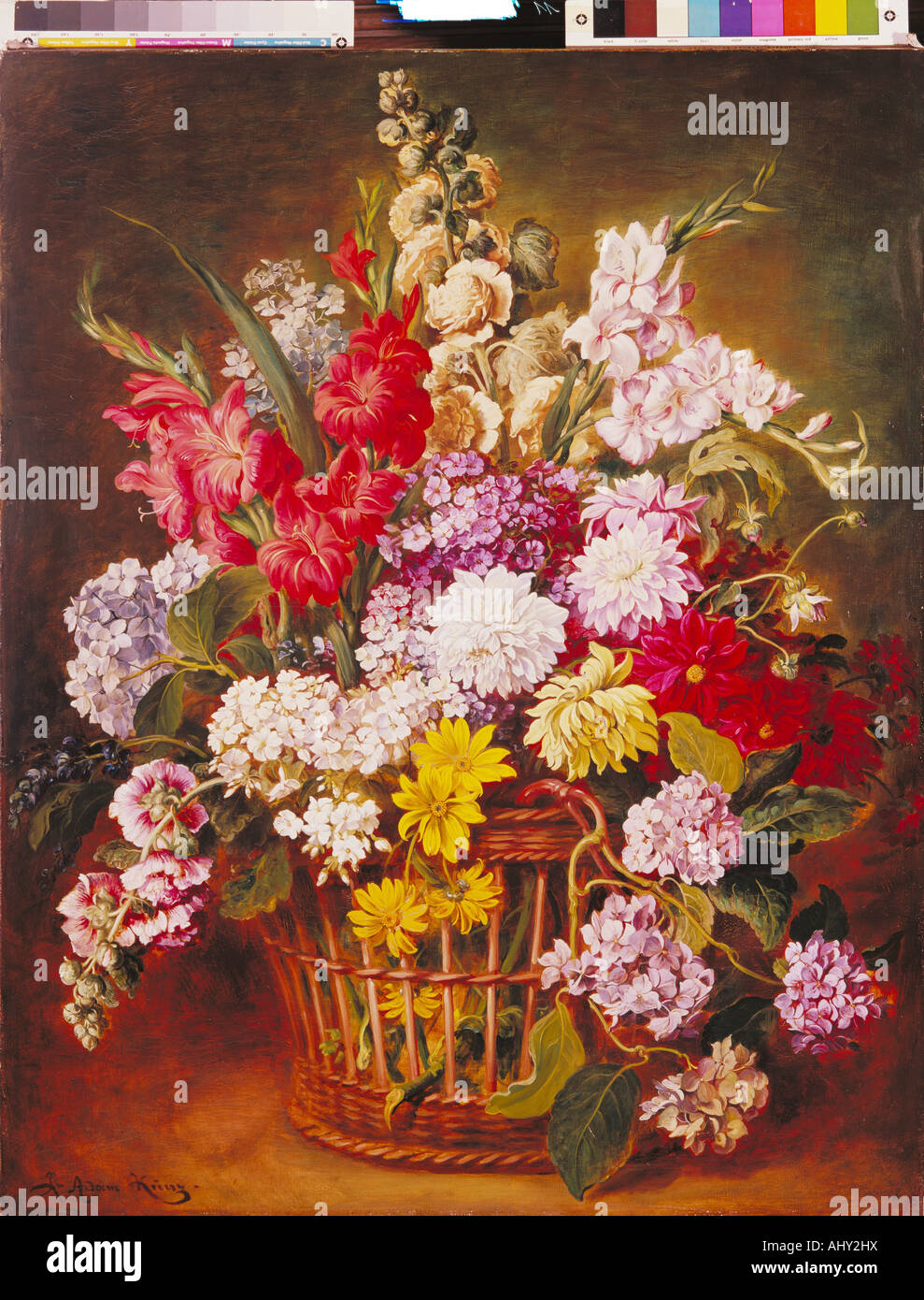 'Fine Arts, Kunz, Adam Ludwig, (1857 - 1929), peinture, 'Grosser Blumenkorb', ('grand panier de fleurs'), galerie Nusser, Munic Banque D'Images
