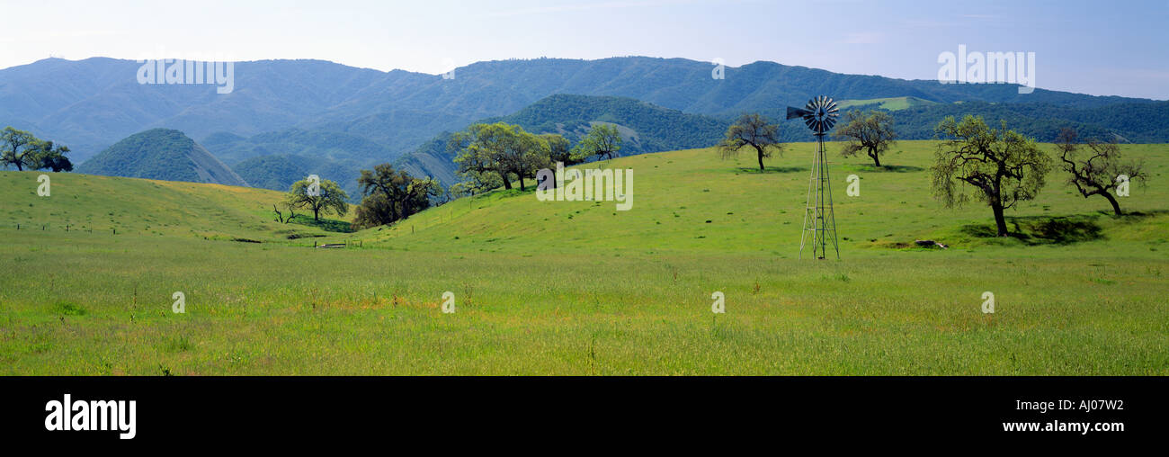 Moulin et de chênes au printemps le long de la Route 154 de la Californie Santa Ynez Banque D'Images