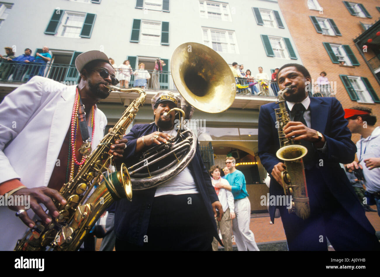 Musiciens de jazz dans le quartier français de la Nouvelle Orléans à Mardis Gras LA Banque D'Images