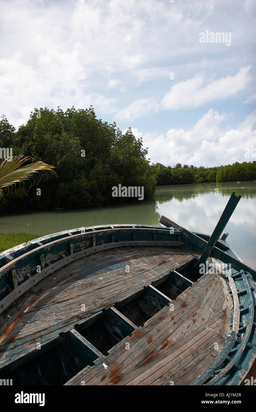 Dhoni sur la rive d'un lac Banque D'Images