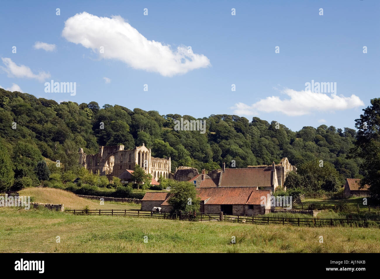 Le pittoresque village de Rievaulx Abbey et avec la hausse dans la Terrasse de Rievaulx dans le contexte (suite) Banque D'Images