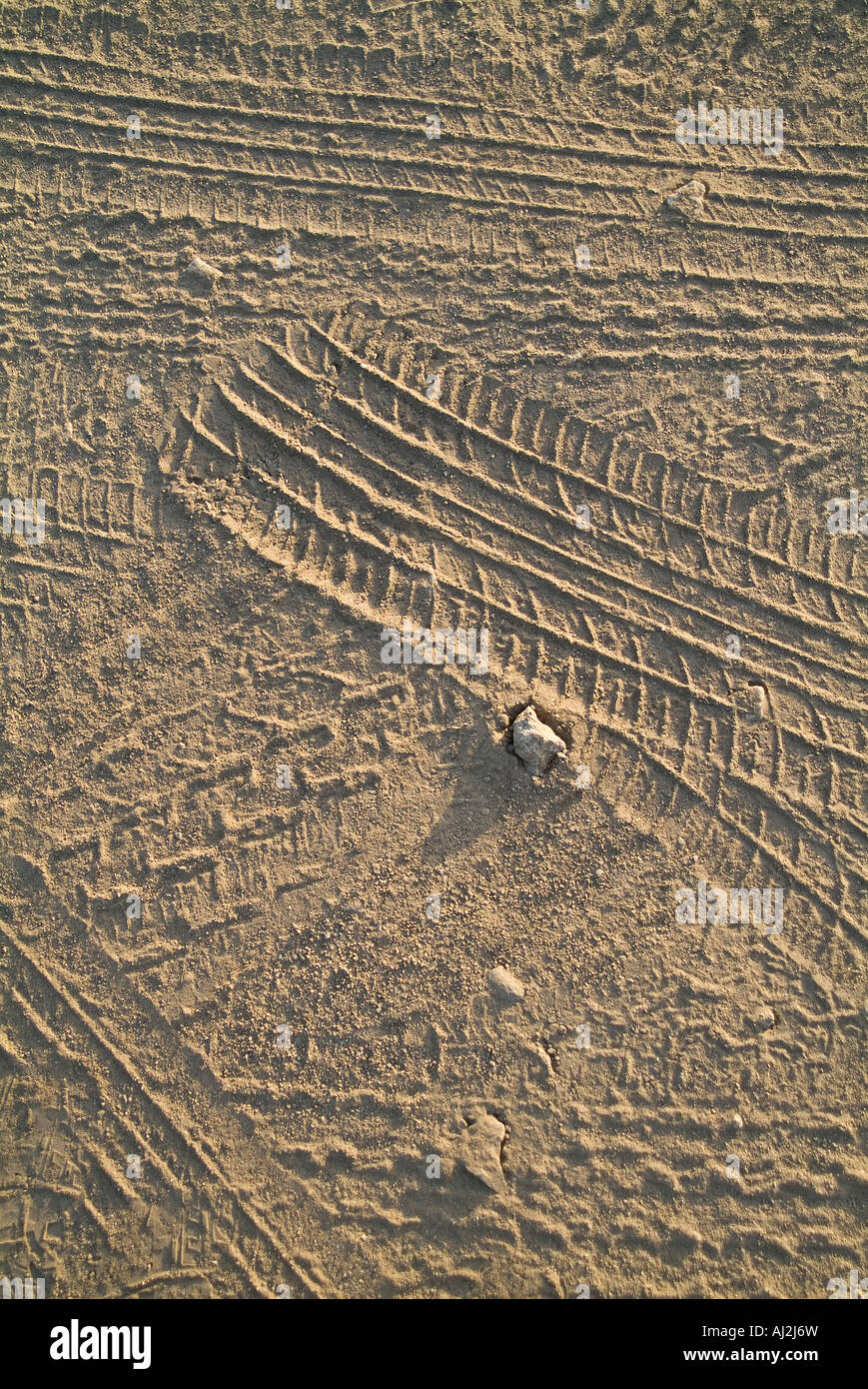 Les traces de pneus dans le sable Détails Route de terre Banque D'Images