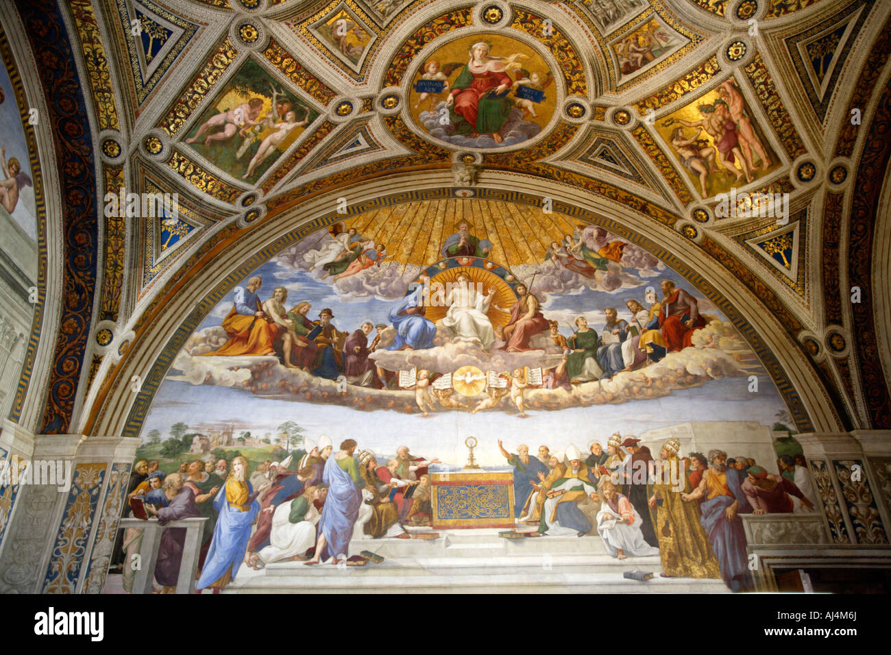 La controverse sur le Saint Sacrement par Raphael, le Vatican, Rome Banque D'Images