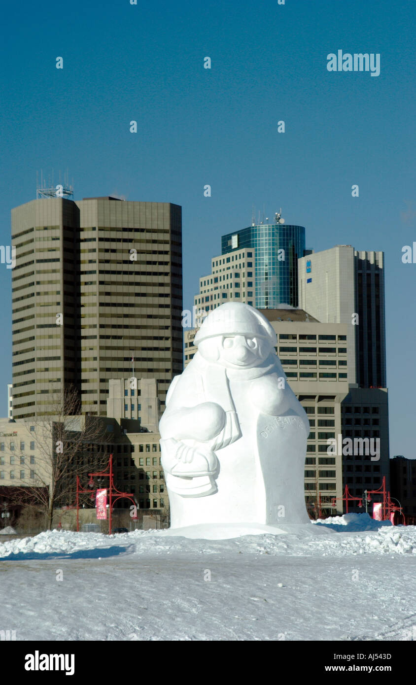 Scylpture la neige et toits de Winnipeg en hiver Banque D'Images