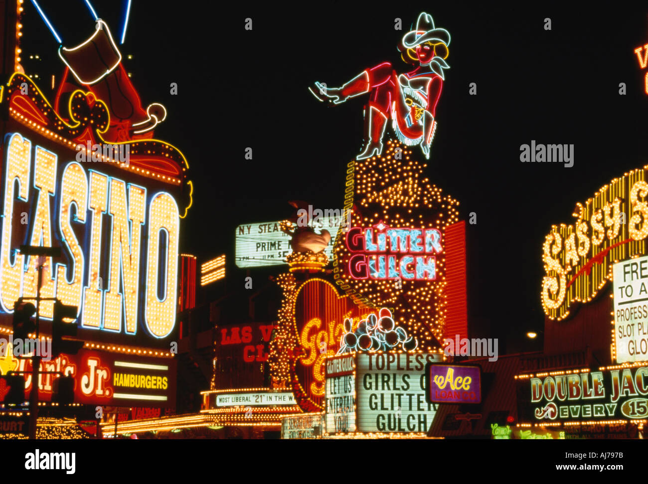 États-unis d'Amérique, Nevada, Las Vegas, Fremont Street, Casino de néons Banque D'Images