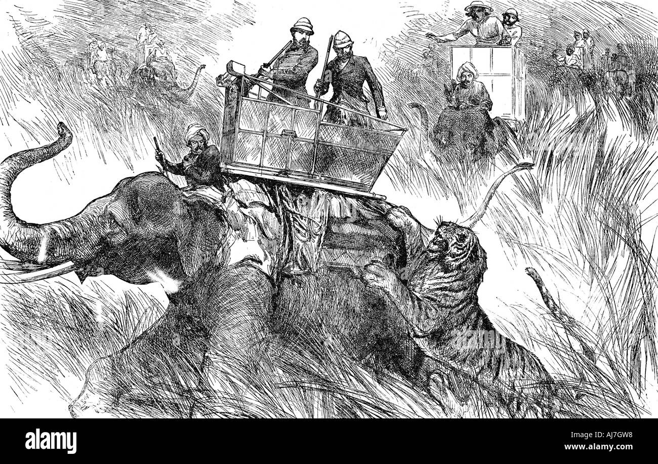 Edward, prince de Galles, chasse tiger au cours de sa visite d'État à l'Inde en 1876. Artiste : Inconnu Banque D'Images