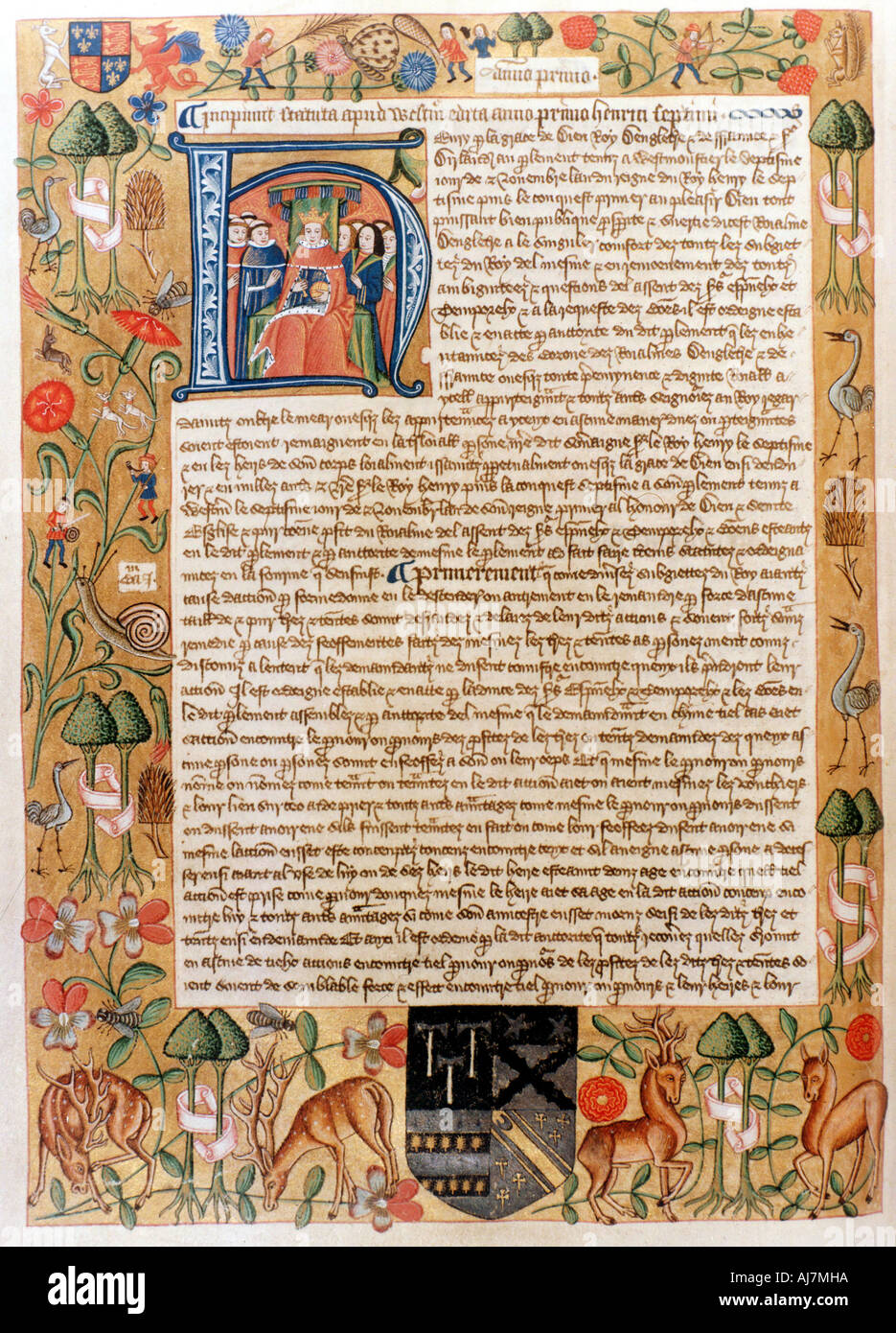 Henry VII, première loi du Parlement avec un premier portrait du roi, fin 1480. Artiste : Inconnu Banque D'Images