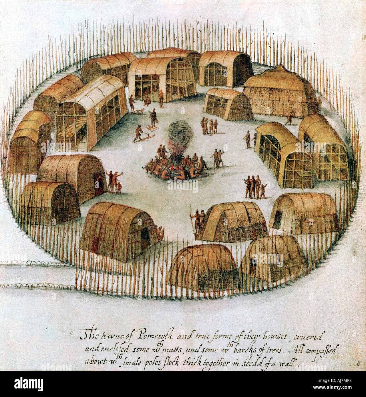 Native American Indian village algonquin, 1585. Artiste : Inconnu Banque D'Images