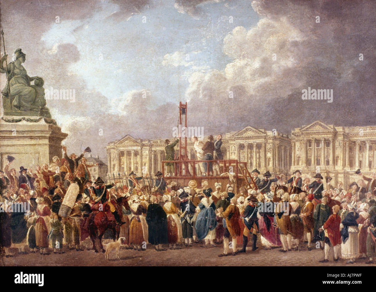 Exécution par Guillotine à Paris pendant la Révolution Française, 1790 (1793-1807). Artiste : Pierre Antoine de Machy Banque D'Images