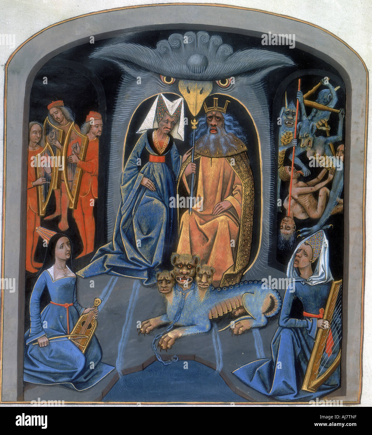 Dieux Grecs Pluton et Perséphone s'asseoir avec Cerbère, le chien à trois têtes, (15e siècle) Artiste : Inconnu Banque D'Images