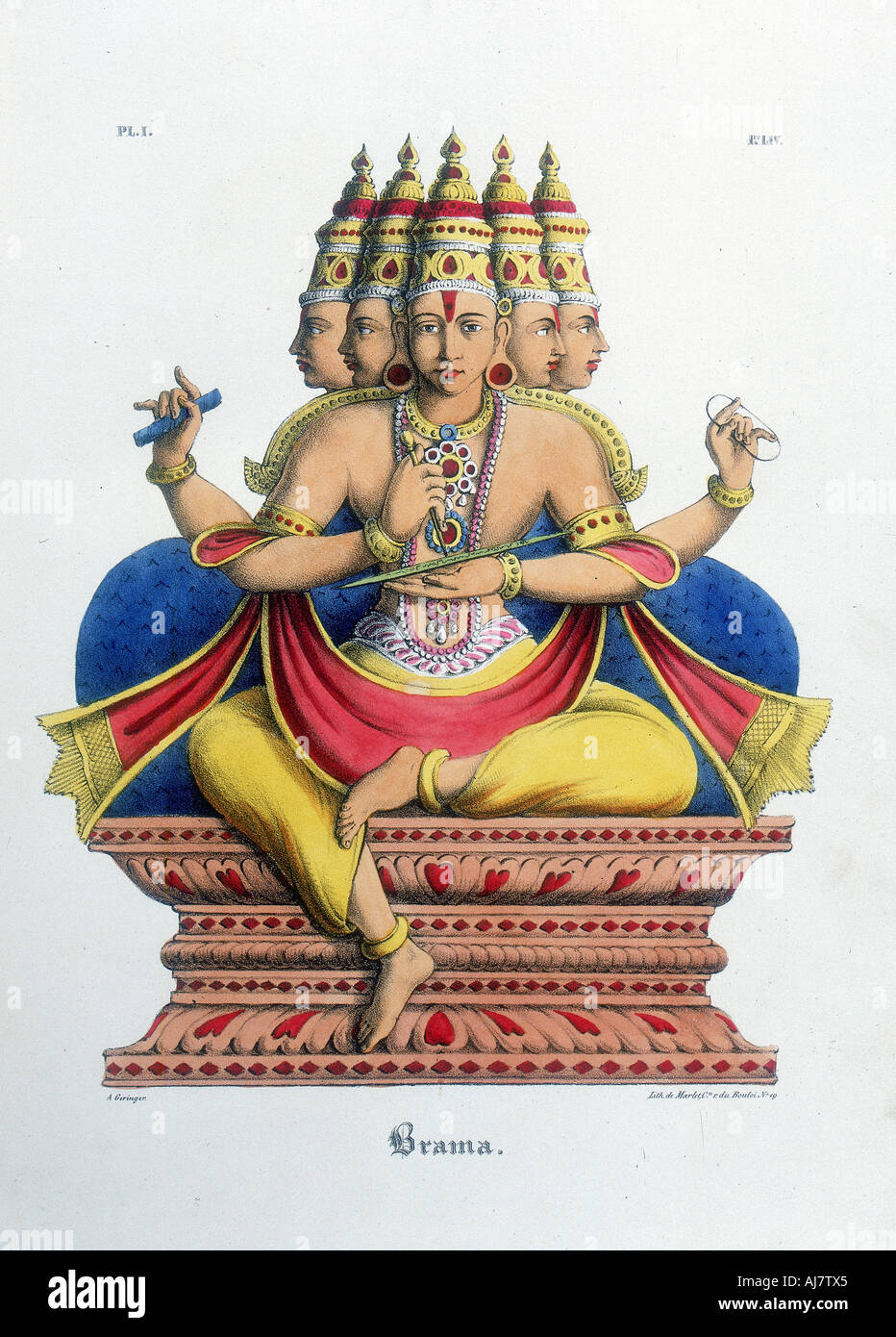 Brahma, le premier dieu de la trinité hindoue (trimurti), et créateur de l'univers, c du xixe siècle. Artiste : UN Geringer Banque D'Images
