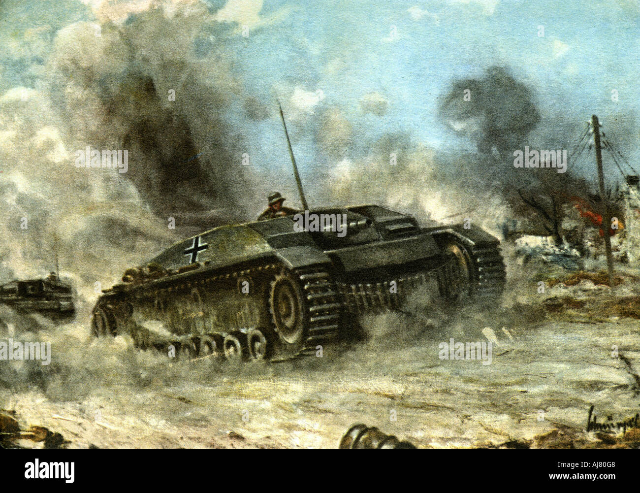 German tank en action sur le front russe, la seconde guerre mondiale, 1942-1943. Artiste : Anon Banque D'Images