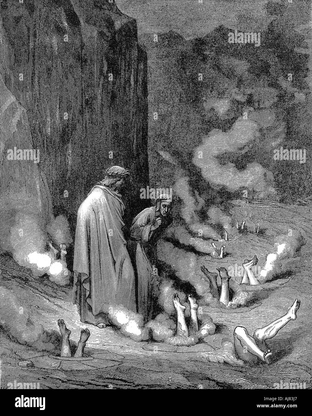 Dante et Virgile dans le brasier, 1863. Artiste : Gustave Doré Banque D'Images