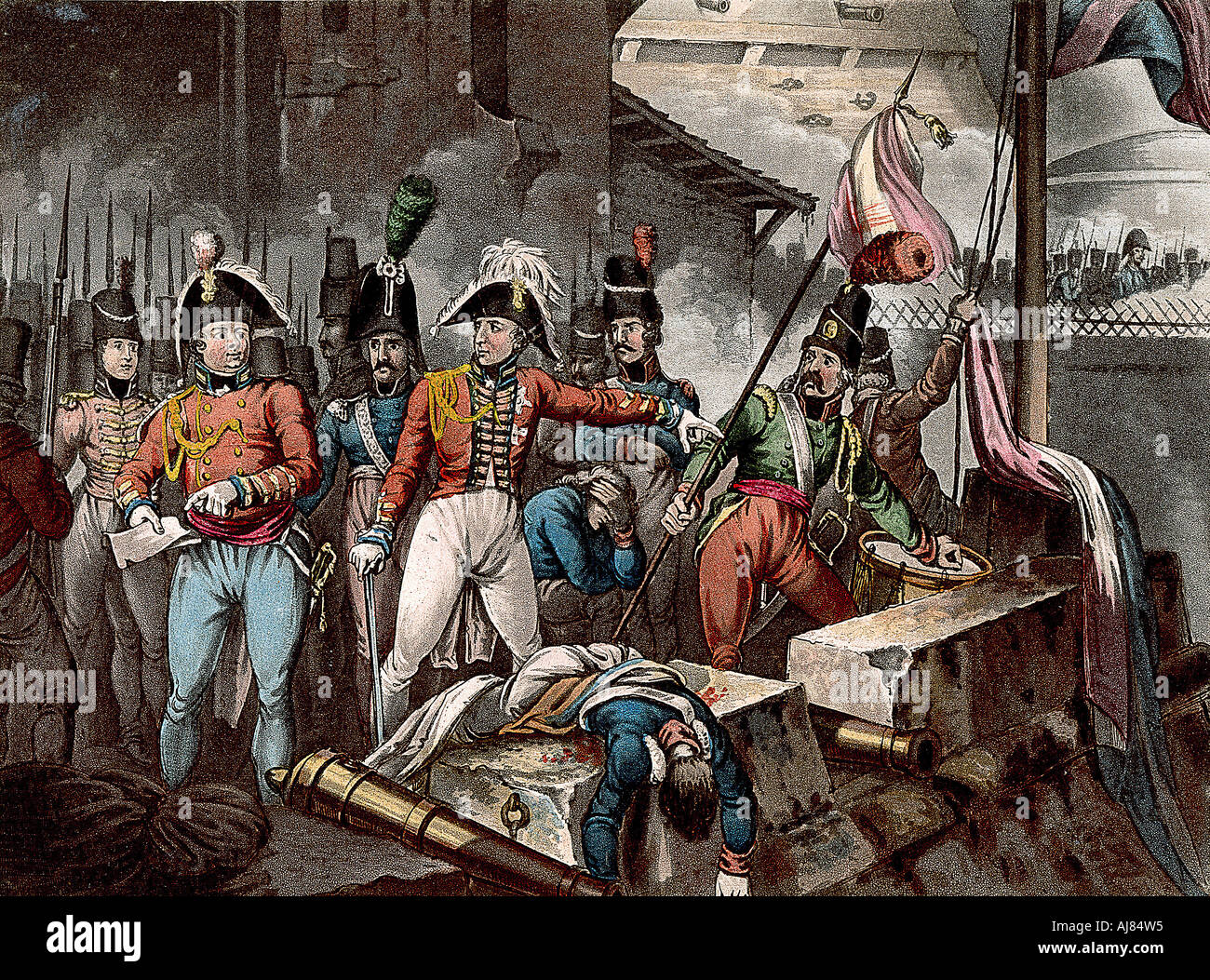 Le duc de Wellington à la prise de Ciudad Rodrigo, Espagne, guerre d'Espagne, 1812 (c1818). Artiste : William Heath Banque D'Images