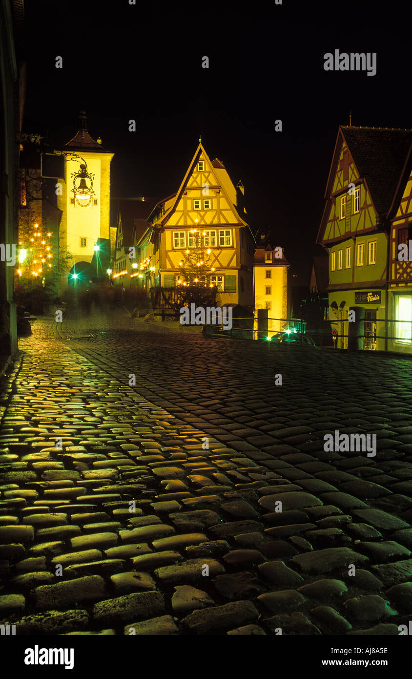 Allemagne Bavière nuit à Rothenburg Banque D'Images