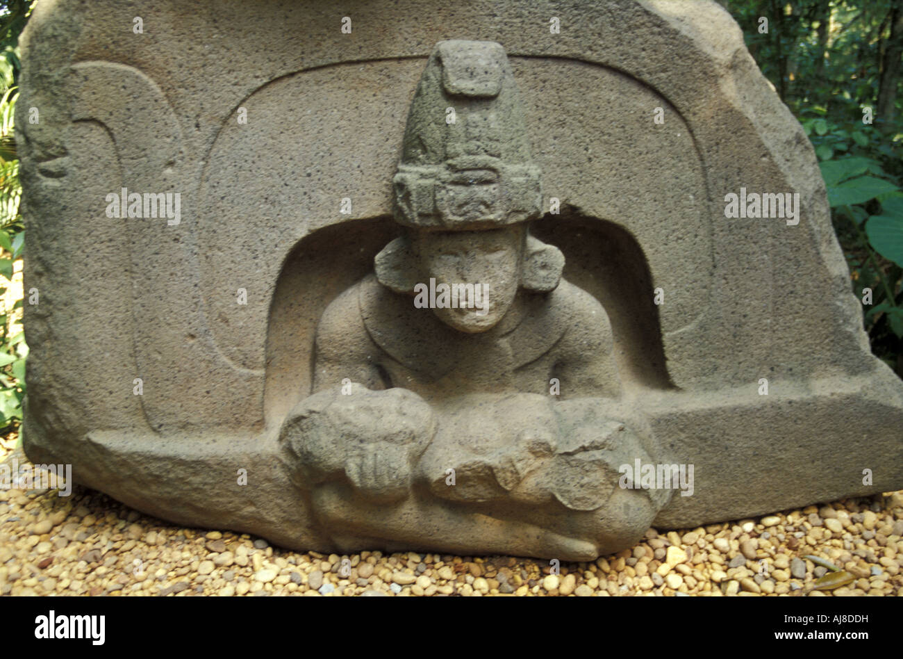 Autel olmèque au Parque Museo La Venta à Villahermosa, Tabasco, Mexique. Banque D'Images