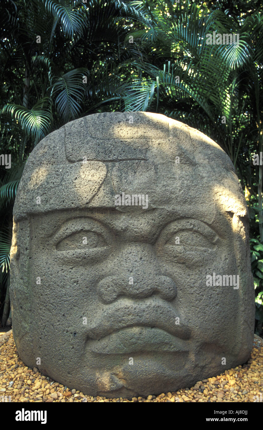 Tête Colossale Olmèque ou Monument 1 à la Parque Museo La Venta à Villahermosa, Tabasco, Mexique Banque D'Images