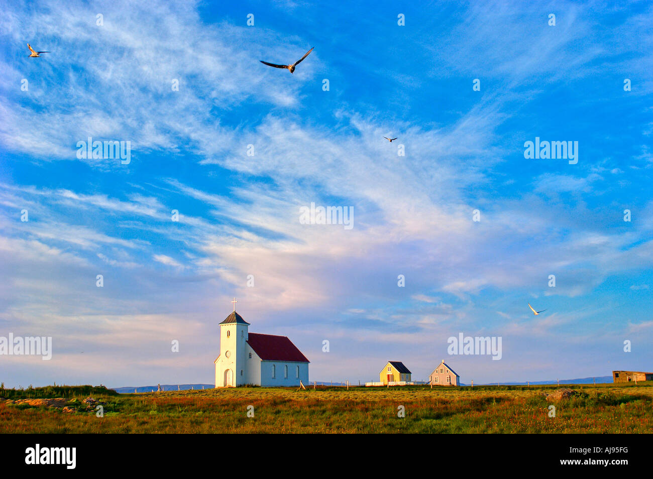 L'église sur la petite île de Flatey Breidarfjordur Banque D'Images