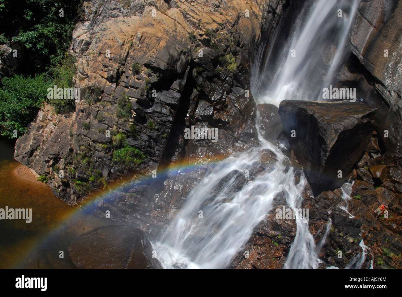 Dans la piscine arc-en-ciel de cascade de Piscia di Gallo, Corse Banque D'Images
