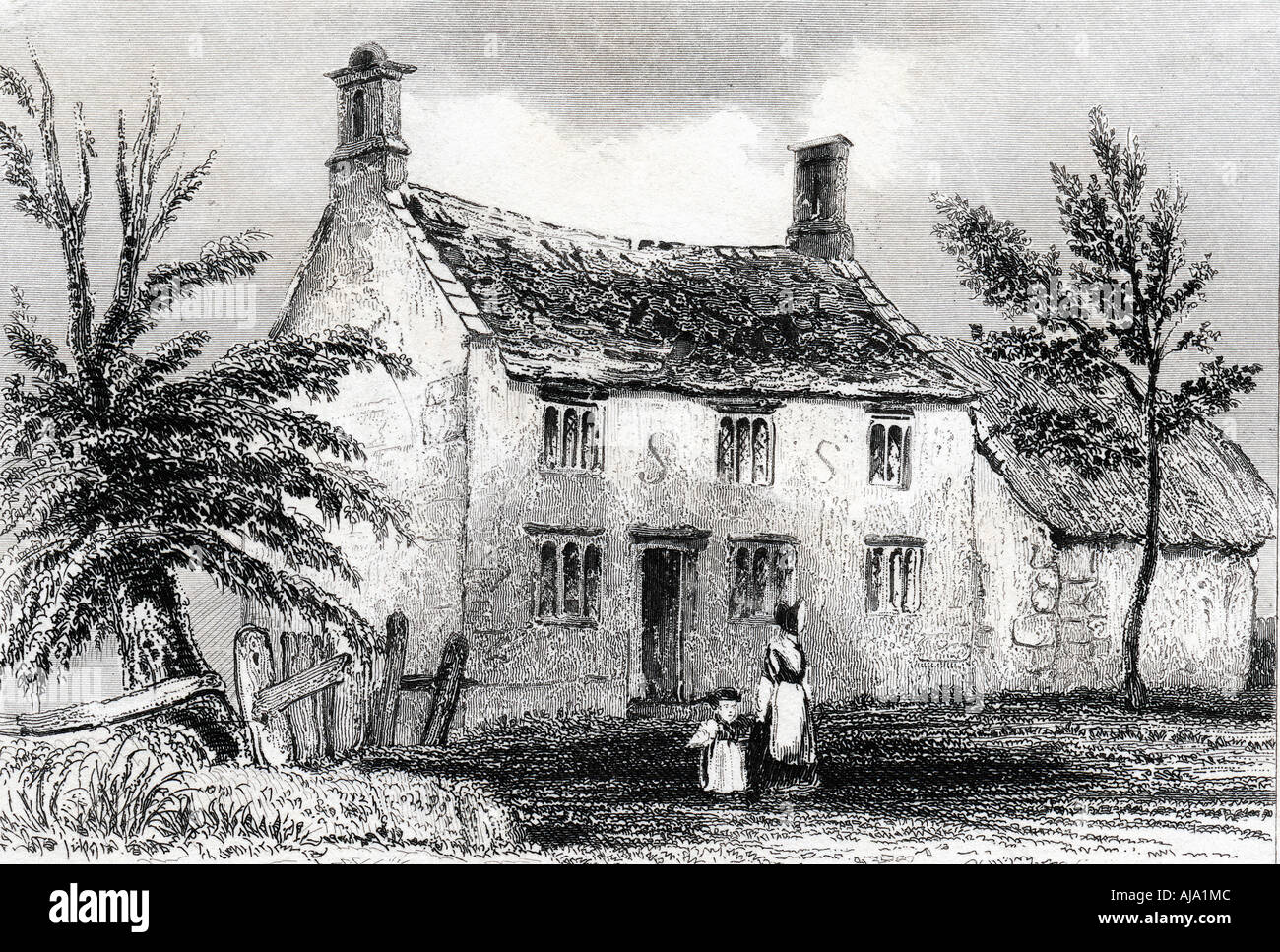 Woolsthorpe Manor, près de Grantham, Lincolnshire, lieu de naissance de Sir Isaac Newton, 1840. Artiste : Inconnu Banque D'Images
