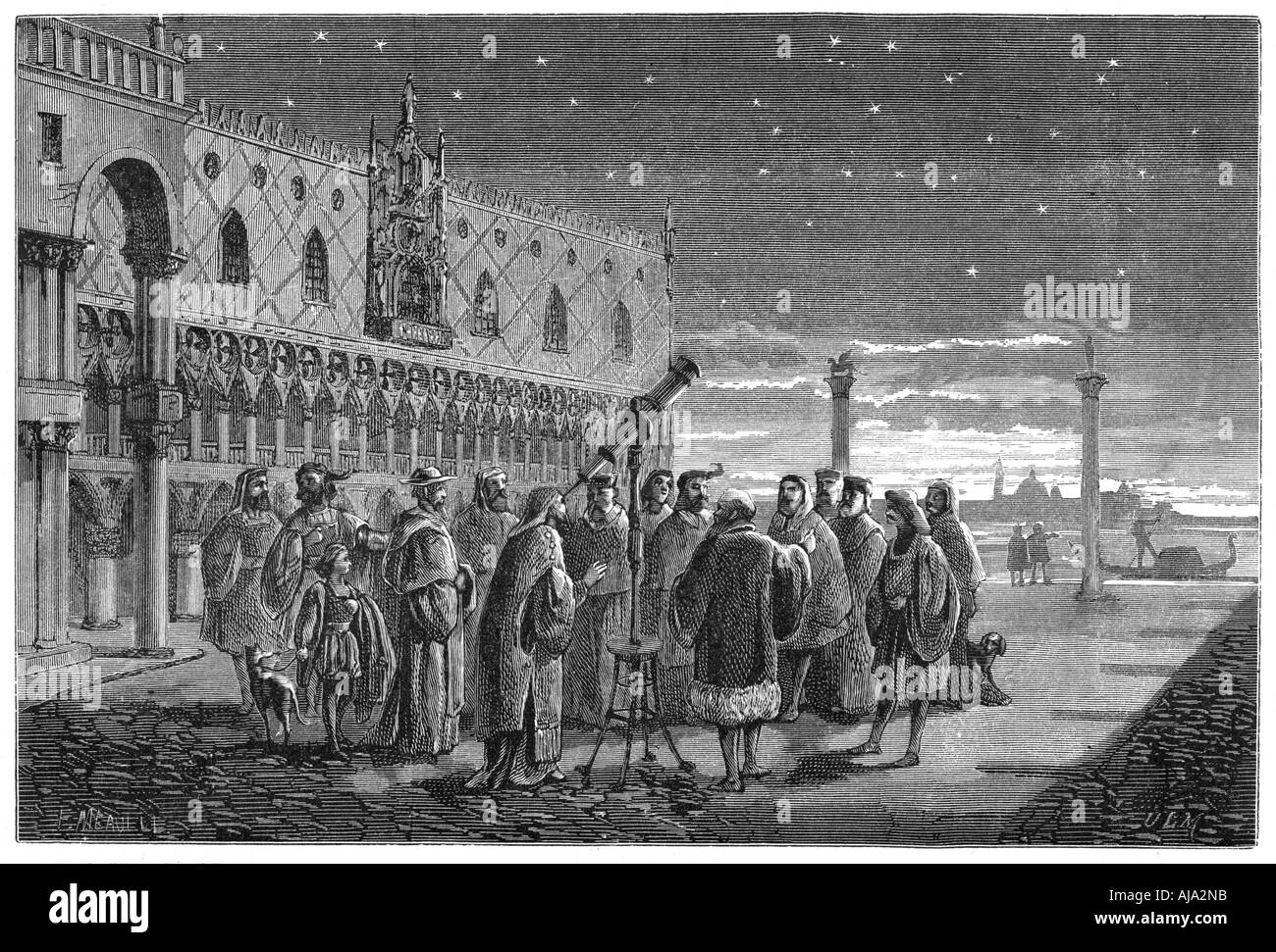 Démontrant son télescope Galileo, Venise, 1609 (1870). Artiste : Inconnu Banque D'Images