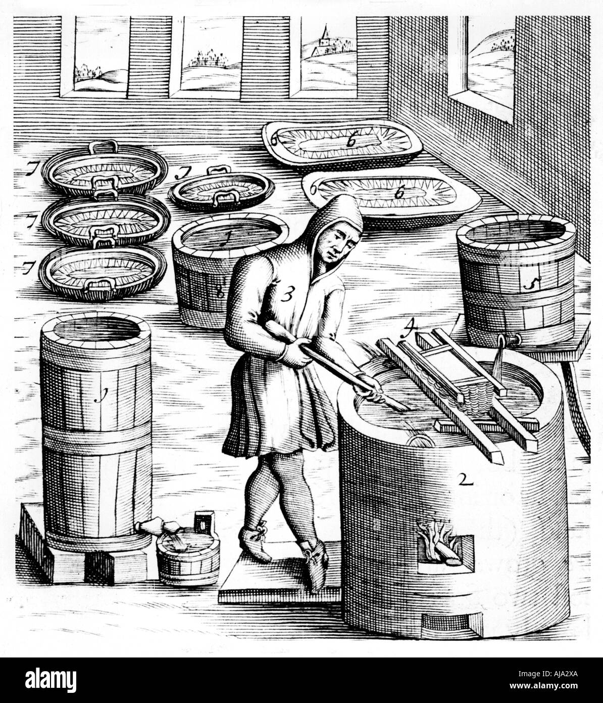 La cristallisation du salpêtre (nitrate de potassium, le salpêtre, ou KN03), 1683. Artiste : Inconnu Banque D'Images